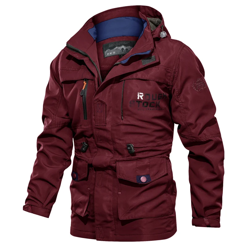 Herren robuster Utility-Parka mit Kapuze, Multifunktionstaschen und Taillenregulierung Drune