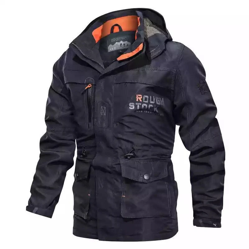 Herren robuster Canvas-Fieldparka mit Kapuze, Multifunktionstaschen und Taillenregulierung Drune