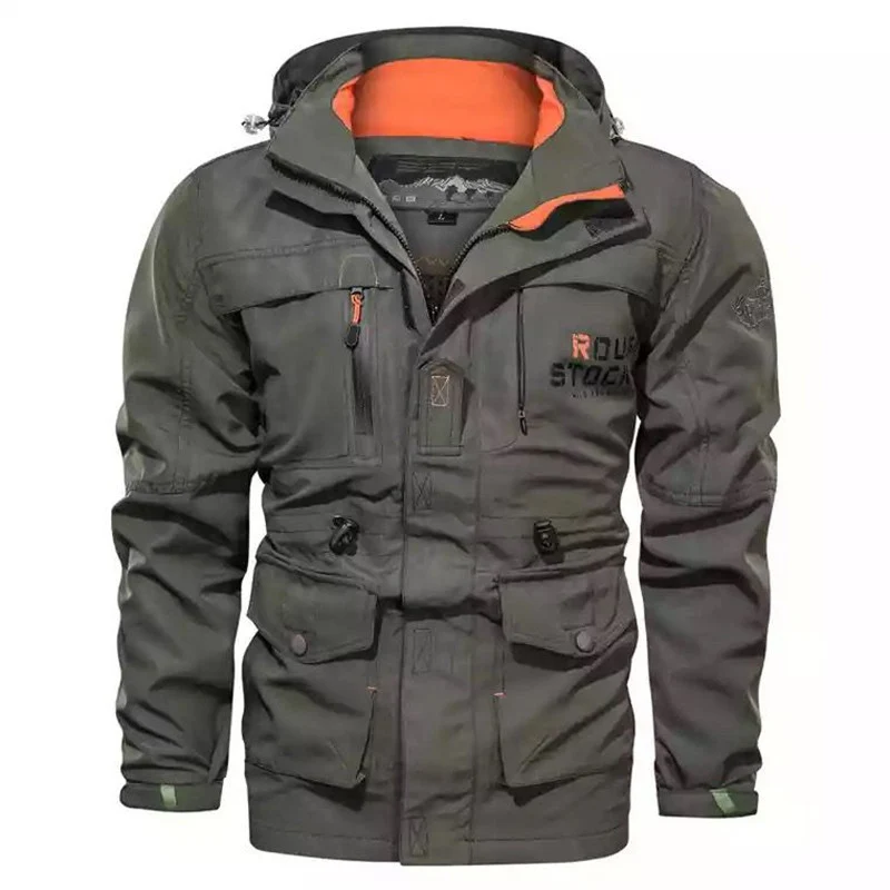 Herren robuster Canvas-Fieldparka mit Kapuze, Multifunktionstaschen und Taillenregulierung Drune