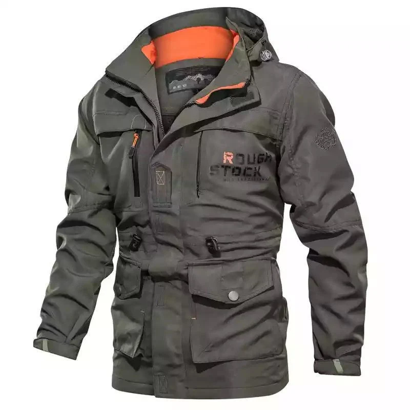 Herren robuster Canvas-Fieldparka mit Kapuze, Multifunktionstaschen und Taillenregulierung Drune