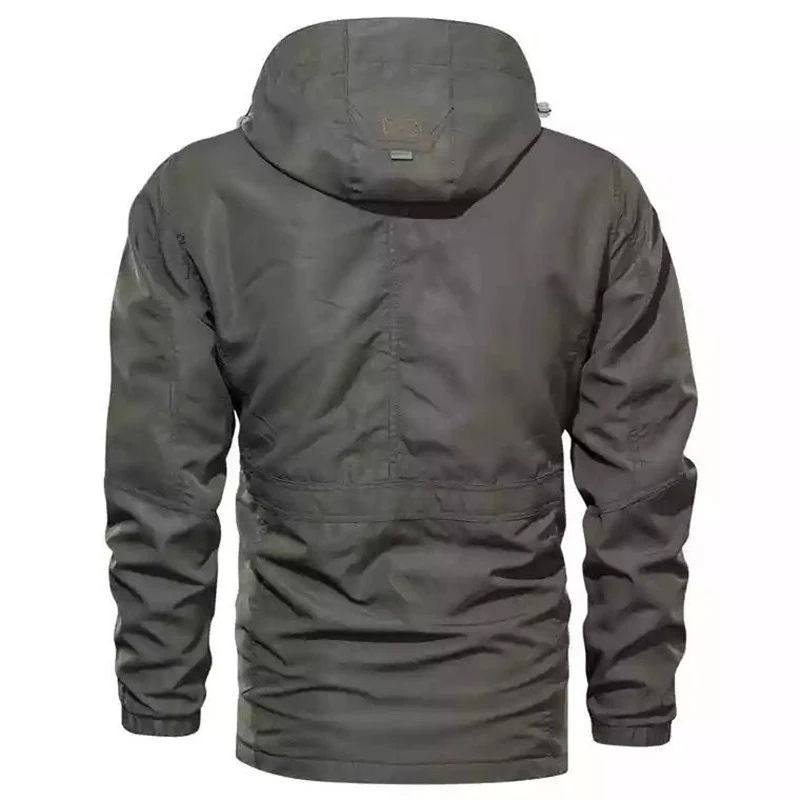 Herren robuster Canvas-Fieldparka mit Kapuze, Multifunktionstaschen und Taillenregulierung Drune