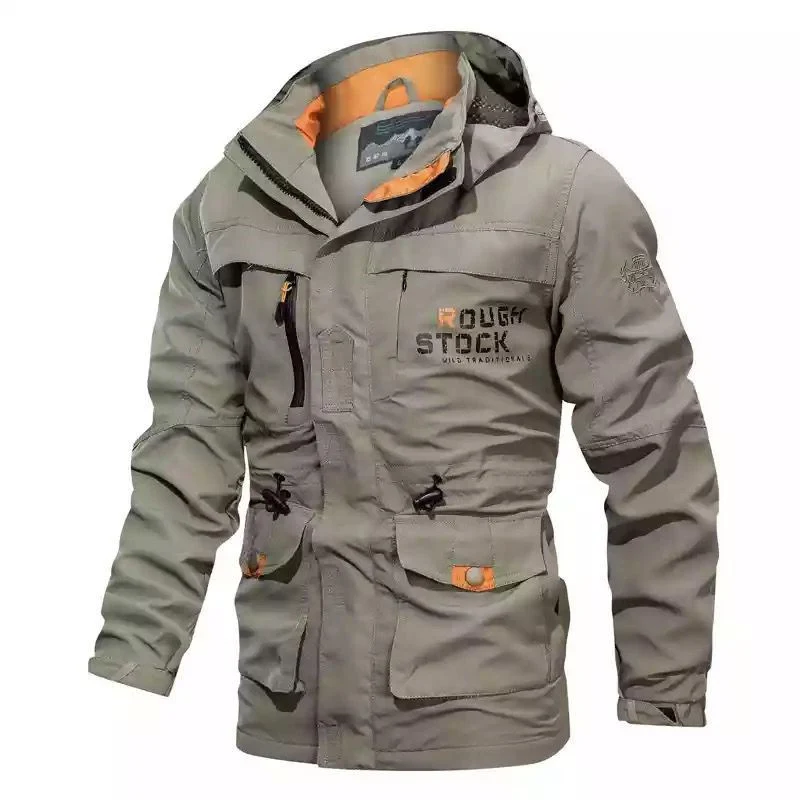 Herren robuster Canvas-Fieldparka mit Kapuze, Multifunktionstaschen und Taillenregulierung Drune