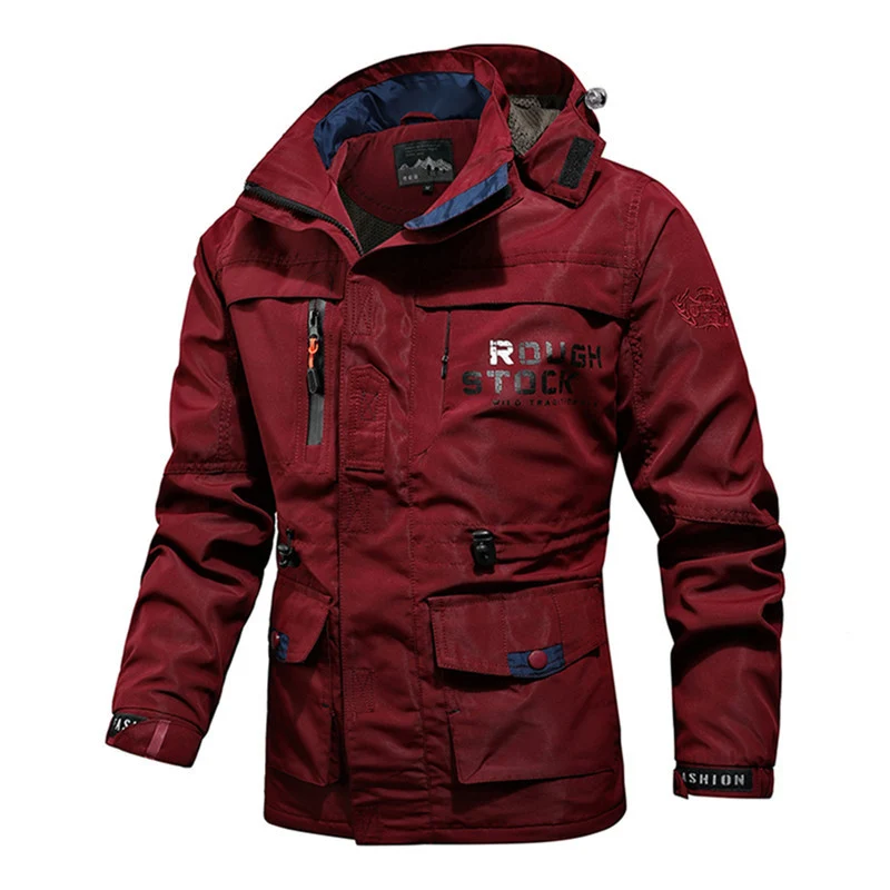 Herren robuster Canvas-Fieldparka mit Kapuze, Multifunktionstaschen und Taillenregulierung Drune