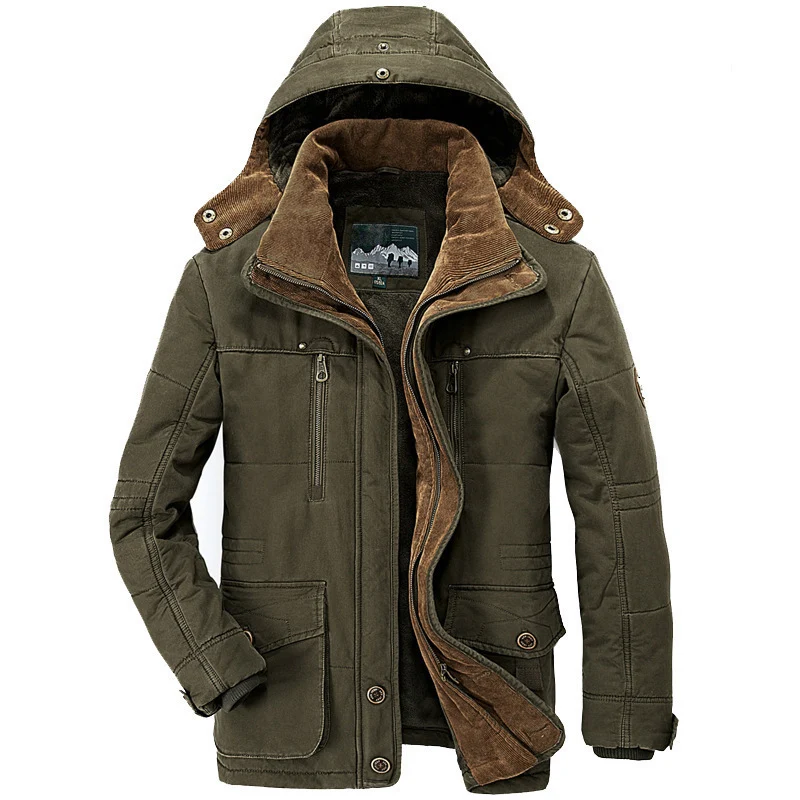Herren robuster Canvas-Fieldparka mit Cord-Kragen, Zipfront und Multifunktionstaschen Drune