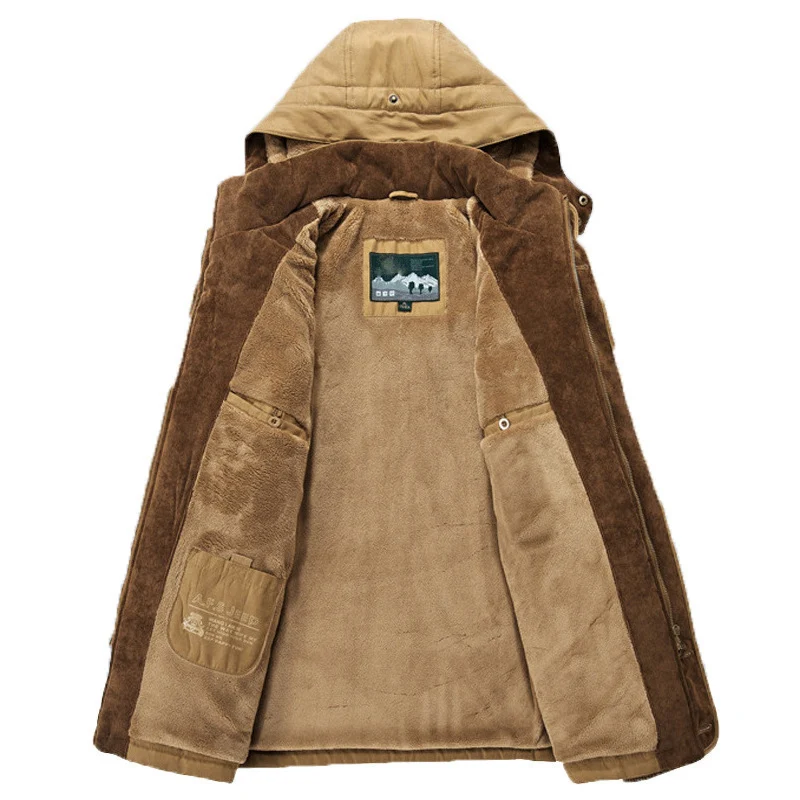 Herren robuster Canvas-Fieldparka mit Cord-Kragen, Zipfront und Multifunktionstaschen Drune