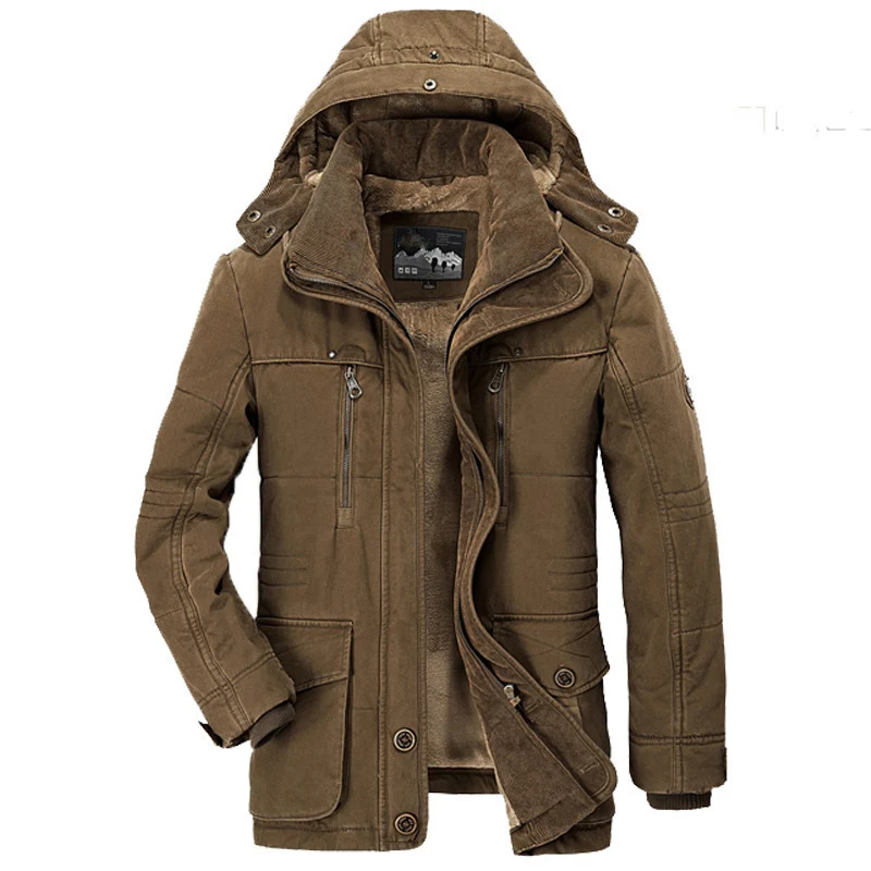Herren robuster Canvas-Fieldparka mit Cord-Kragen, Zipfront und Multifunktionstaschen Drune