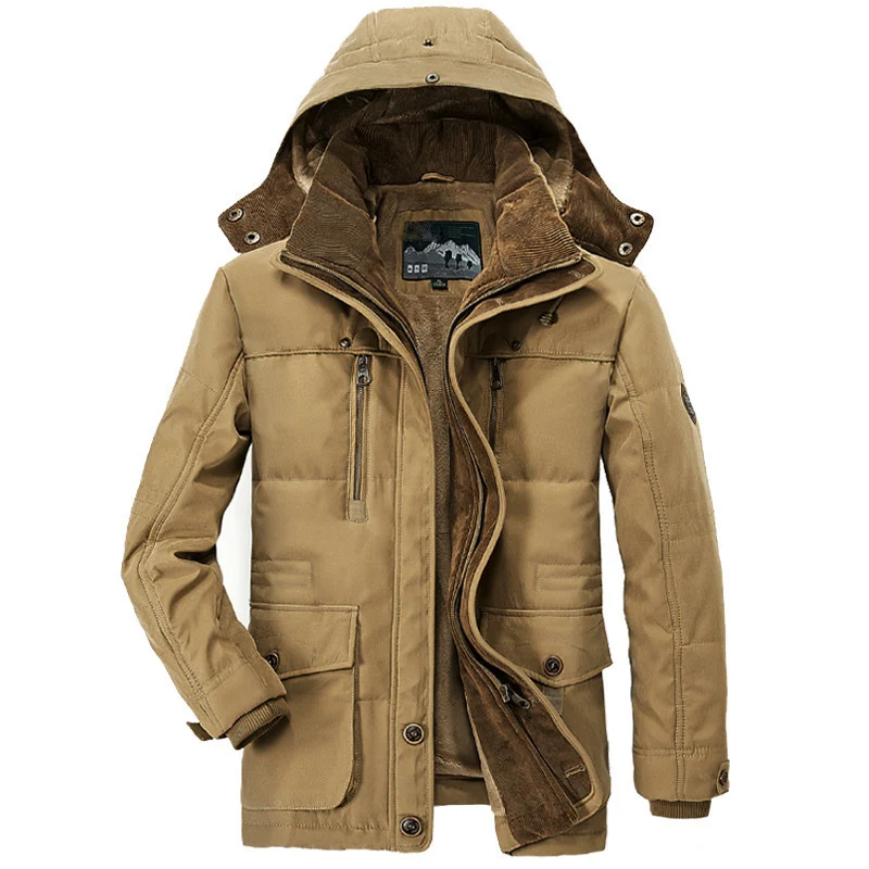 Herren robuster Canvas-Fieldparka mit Cord-Kragen, Zipfront und Multifunktionstaschen Drune