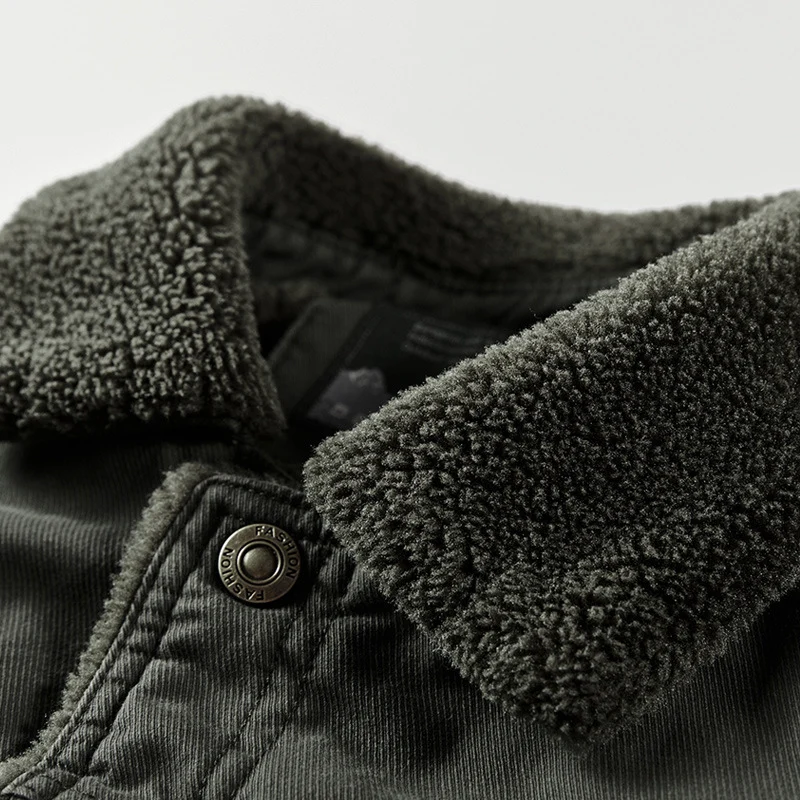 Herren robuster Canvas-Fieldblouson mit wärmender Sherpa-Innenlage und Hemdkragen Drune