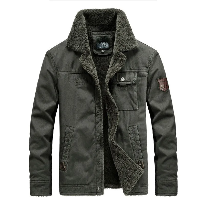 Herren robuster Canvas-Fieldblouson mit wärmender Sherpa-Innenlage und Hemdkragen Drune