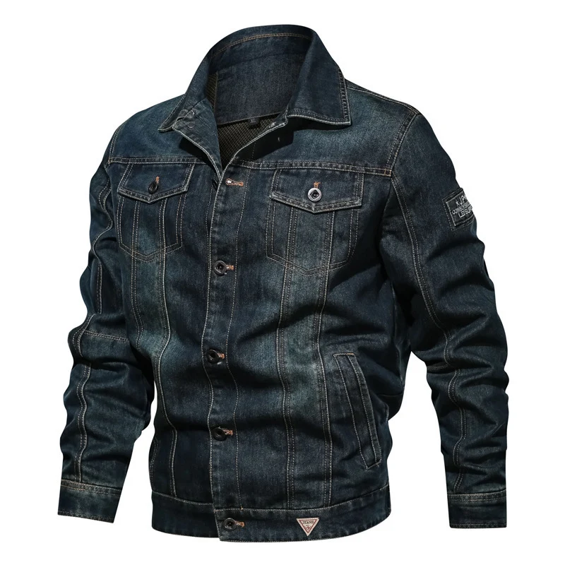 Herren Robuste Denim-Truckerjacke im Vintage-Washed-Look mit Kontraststeppungen Drune