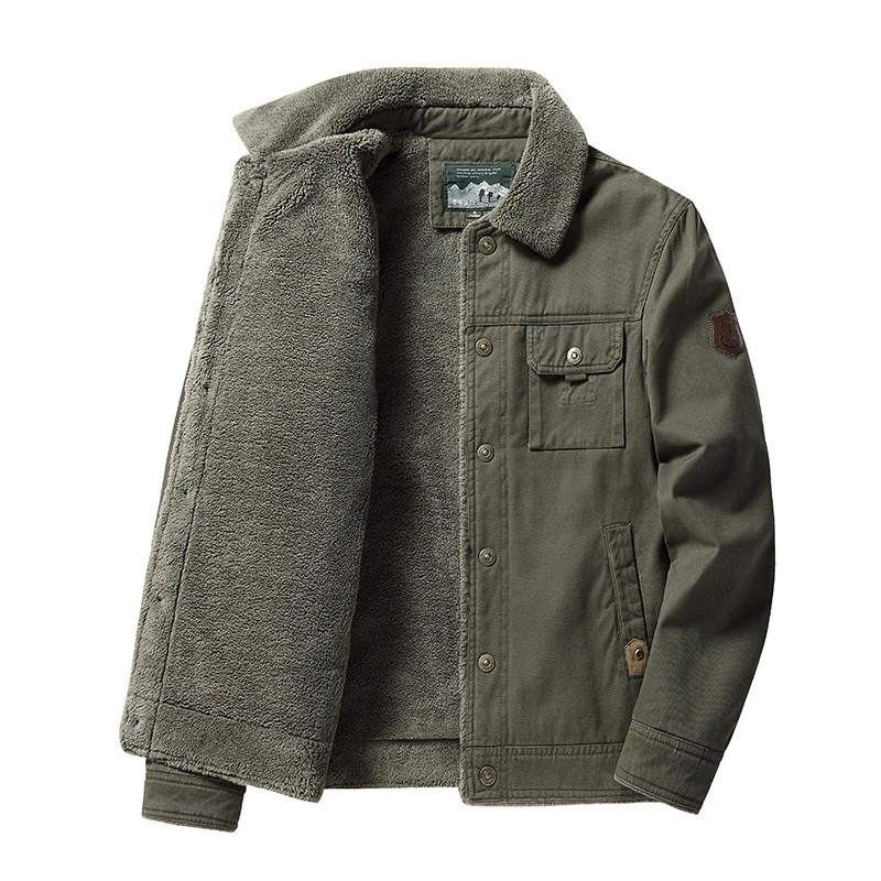 Herren robuste Canvas-Workjacke mit Teddyfleece-Innenfutter und Hemdkragen Drune
