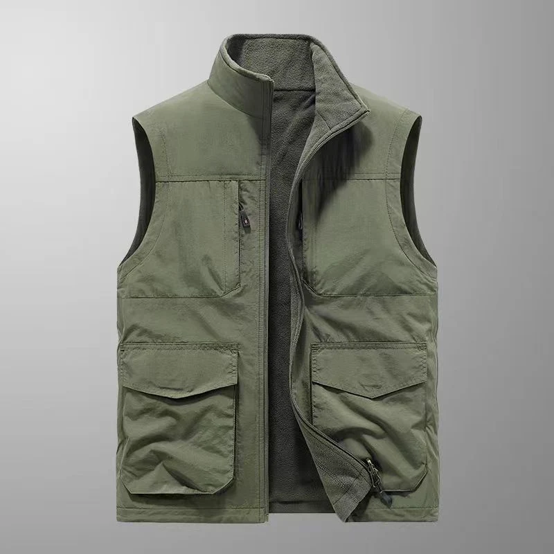 Herren robuste Canvas-Utility-Weste mit multifunktionalen Außentaschen und hohem Stehkragen Drune
