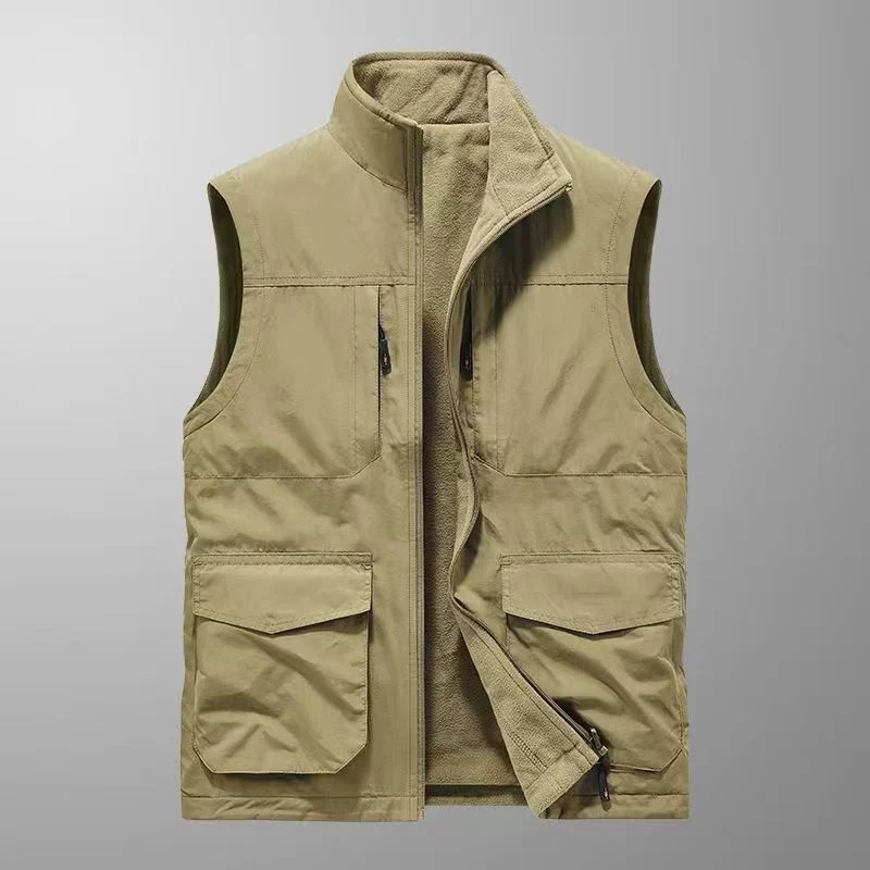 Herren robuste Canvas-Utility-Weste mit multifunktionalen Außentaschen und hohem Stehkragen Drune