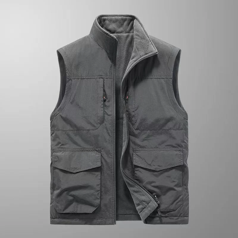 Herren robuste Canvas-Utility-Weste mit multifunktionalen Außentaschen und hohem Stehkragen Drune