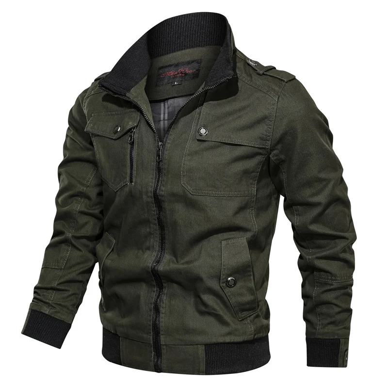 Herren robuste Canvas-Pilotenjacke mit Schulterepauletten, Rippbündchen und Multifunktions-Taschen Drune