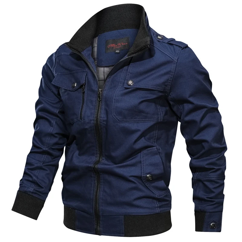 Herren robuste Canvas-Pilotenjacke mit Schulterepauletten, Rippbündchen und Multifunktions-Taschen Drune