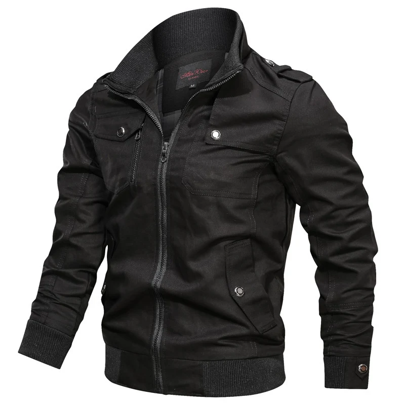 Herren robuste Canvas-Pilotenjacke mit Schulterepauletten, Rippbündchen und Multifunktions-Taschen Drune