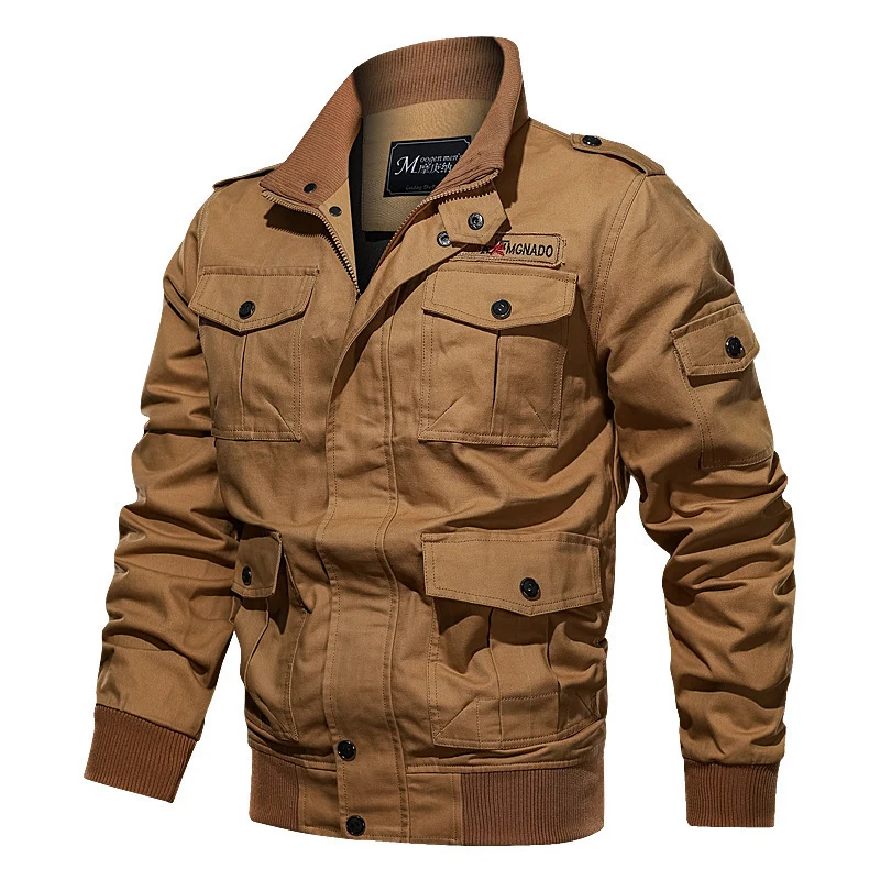Herren robuste Canvas-Fliegerjacke im Utility-Fieldstil mit Schulterpatten und Mehrfachtaschen Drune