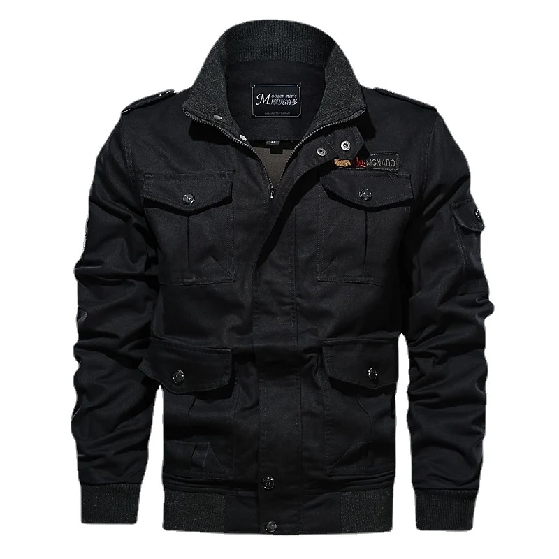 Herren robuste Canvas-Fliegerjacke im Utility-Fieldstil mit Schulterpatten und Mehrfachtaschen Drune