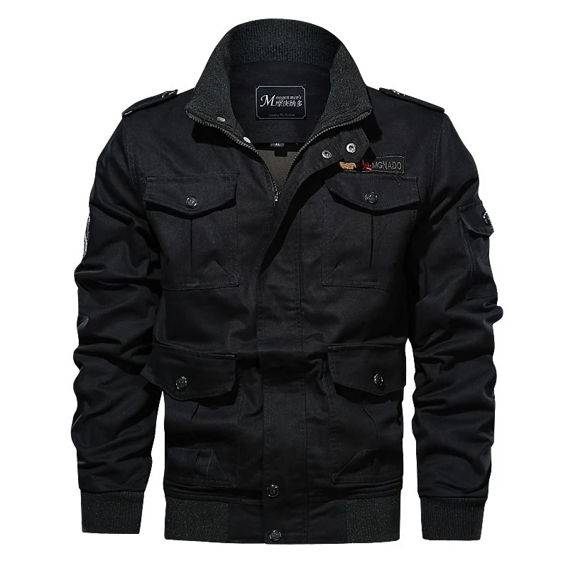 Herren robuste Canvas-Fliegerjacke im Utility-Fieldstil mit Schulterpatten und Mehrfachtaschen Drune
