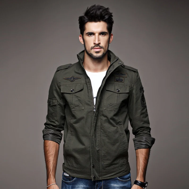 Herren robuste Canvas-Fieldjacke im Military-Utility-Stil mit Schulterpatten und Pattentaschen Drune