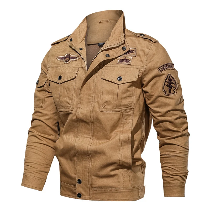 Herren robuste Canvas-Fieldjacke im Military-Utility-Stil mit Schulterpatten und Pattentaschen Drune