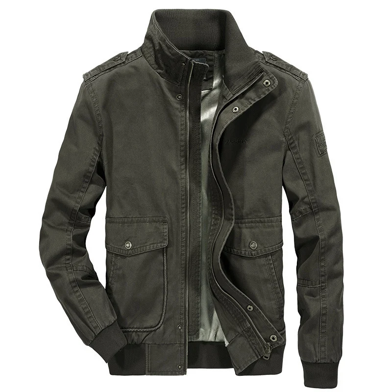 Herren robuste Canvas‑Field‑Bomberjacke mit Stehkragen, Schulterklappen und Mehrfach‑Taschen Drune