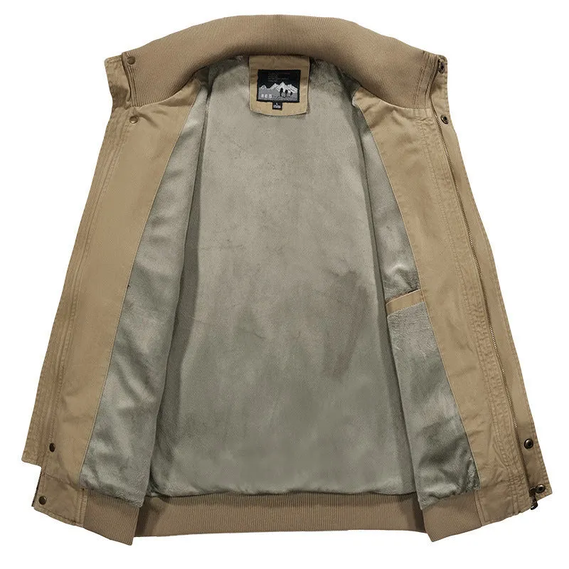 Herren robuste Canvas‑Field‑Bomberjacke mit Stehkragen, Schulterklappen und Mehrfach‑Taschen Drune