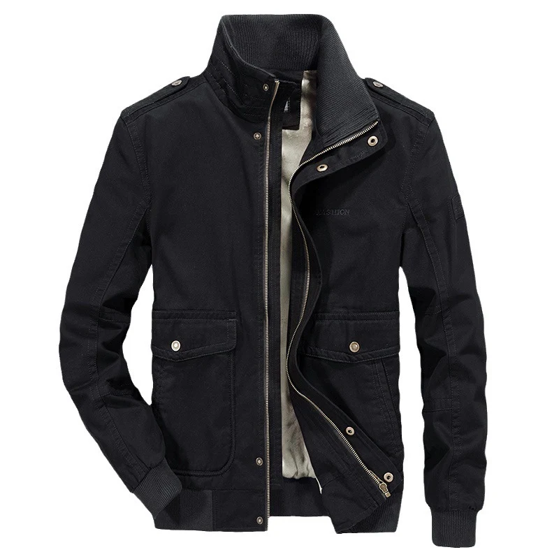 Herren robuste Canvas‑Field‑Bomberjacke mit Stehkragen, Schulterklappen und Mehrfach‑Taschen Drune