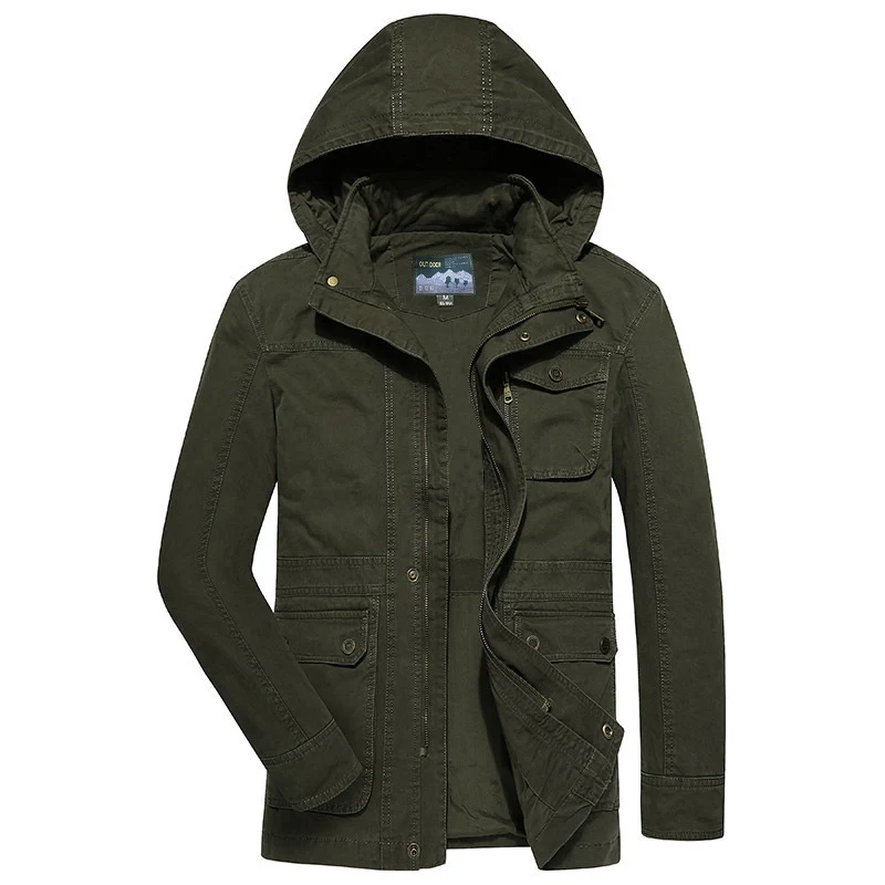 Herren robuste Canvas-Feldjacke mit Kapuze, Mehrfach-Taschen und verstärkten Nähten Drune