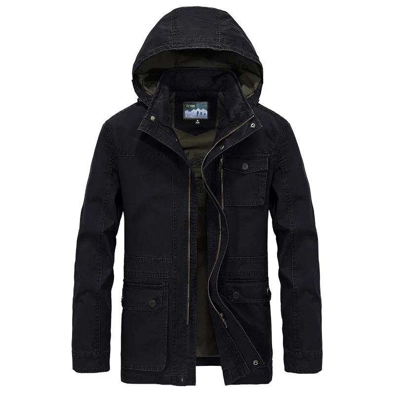Herren robuste Canvas-Feldjacke mit Kapuze, Mehrfach-Taschen und verstärkten Nähten Drune