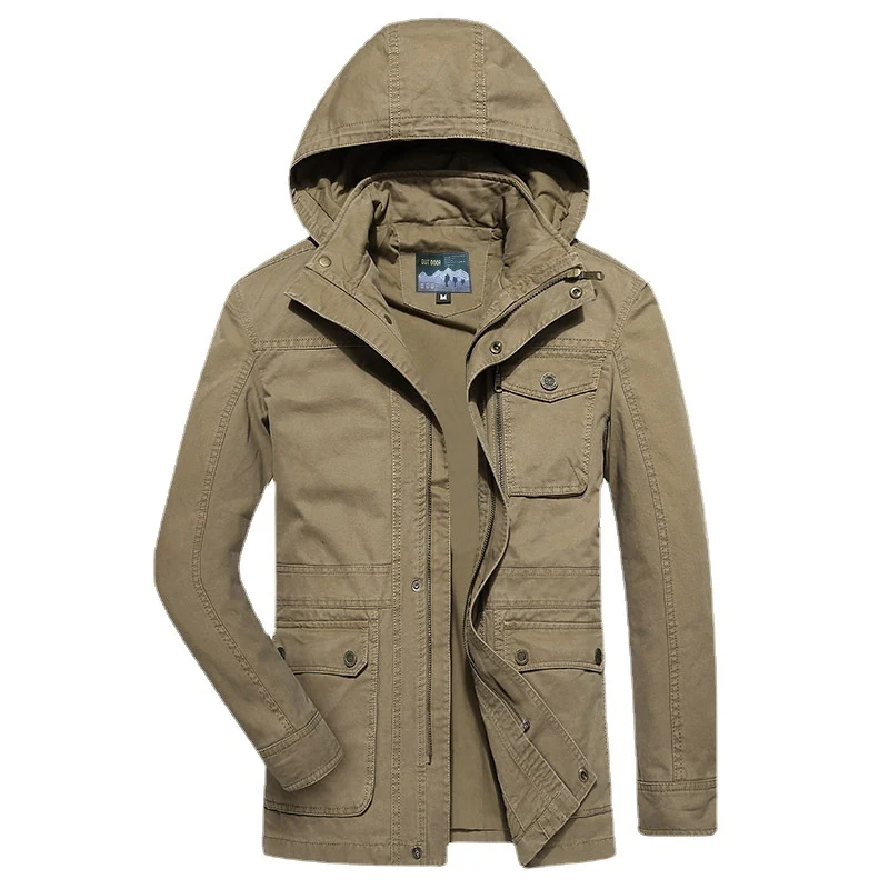 Herren robuste Canvas-Feldjacke mit Kapuze, Mehrfach-Taschen und verstärkten Nähten Drune