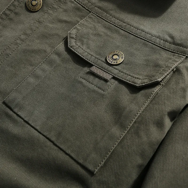 Herren robuste Canvas-Feldjacke mit Brusttasche Stickdetail und Hemdkragen Drune
