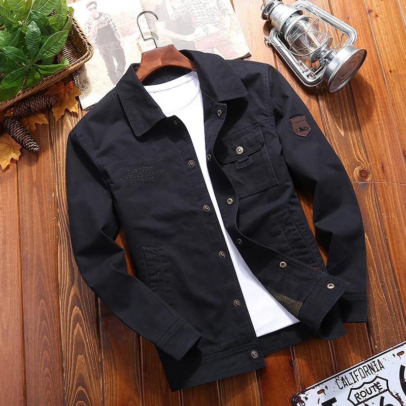 Herren robuste Canvas-Feldjacke mit Brusttasche Stickdetail und Hemdkragen Drune