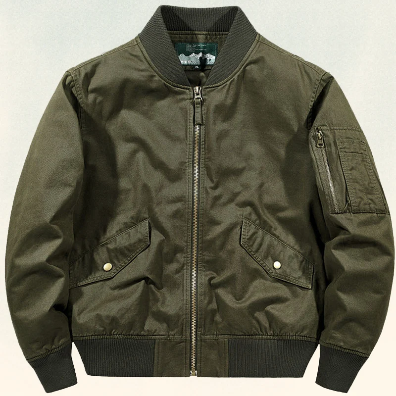 Herren Robuste Canvas-Bomberjacke im Pilotenstil mit Ärmeltasche und geripptem Saum Drune