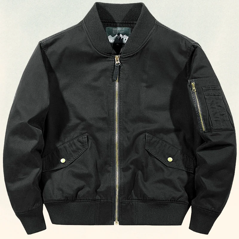 Herren Robuste Canvas-Bomberjacke im Pilotenstil mit Ärmeltasche und geripptem Saum Drune