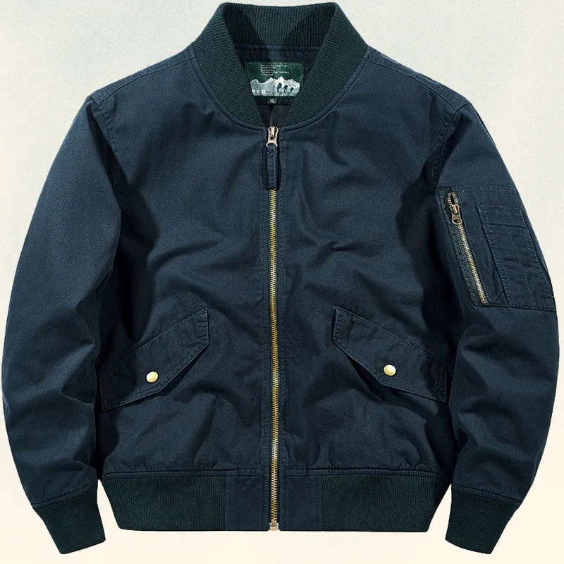 Herren Robuste Canvas-Bomberjacke im Pilotenstil mit Ärmeltasche und geripptem Saum Drune