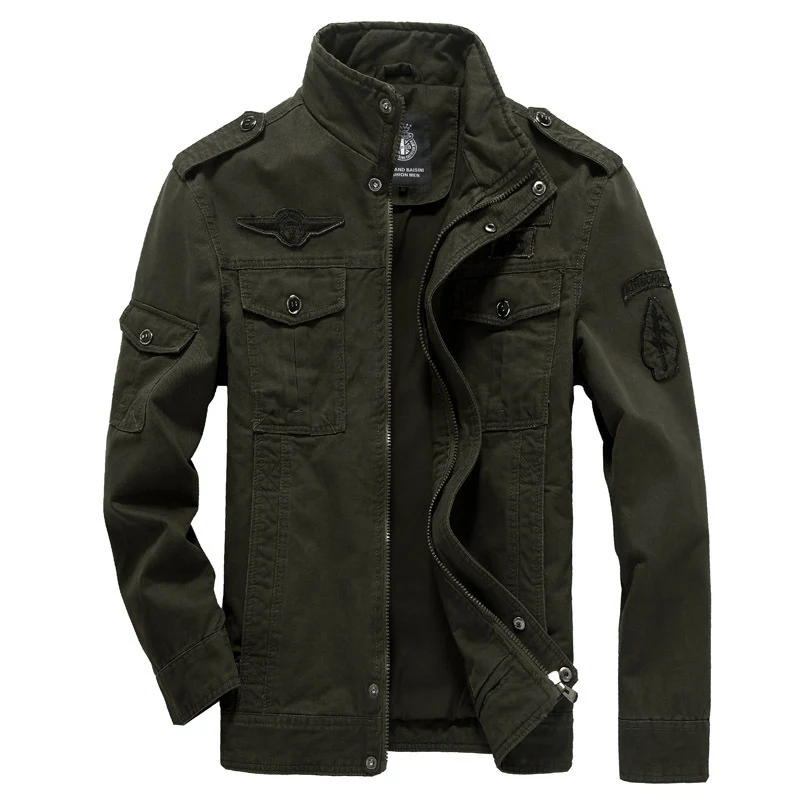 Herren Robust-Canvas-Feldblouson mit Stehkragen, Schulterpatten und Multifunktions-Taschen Drune