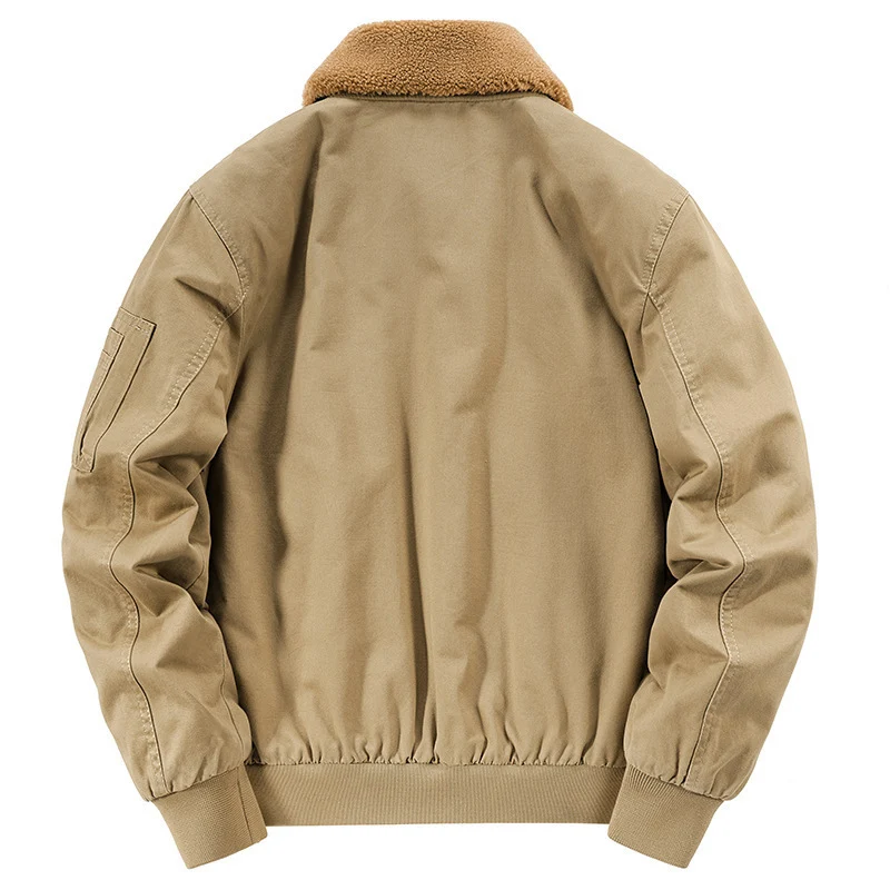 Herren Retro-Pilotenblouson im Field‑Stil mit Kunstfellkragen, diamantgesteppter Innenlage und Multifunktionstaschen Drune