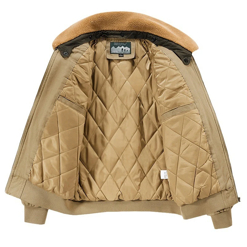 Herren Retro-Pilotenblouson im Field‑Stil mit Kunstfellkragen, diamantgesteppter Innenlage und Multifunktionstaschen Drune