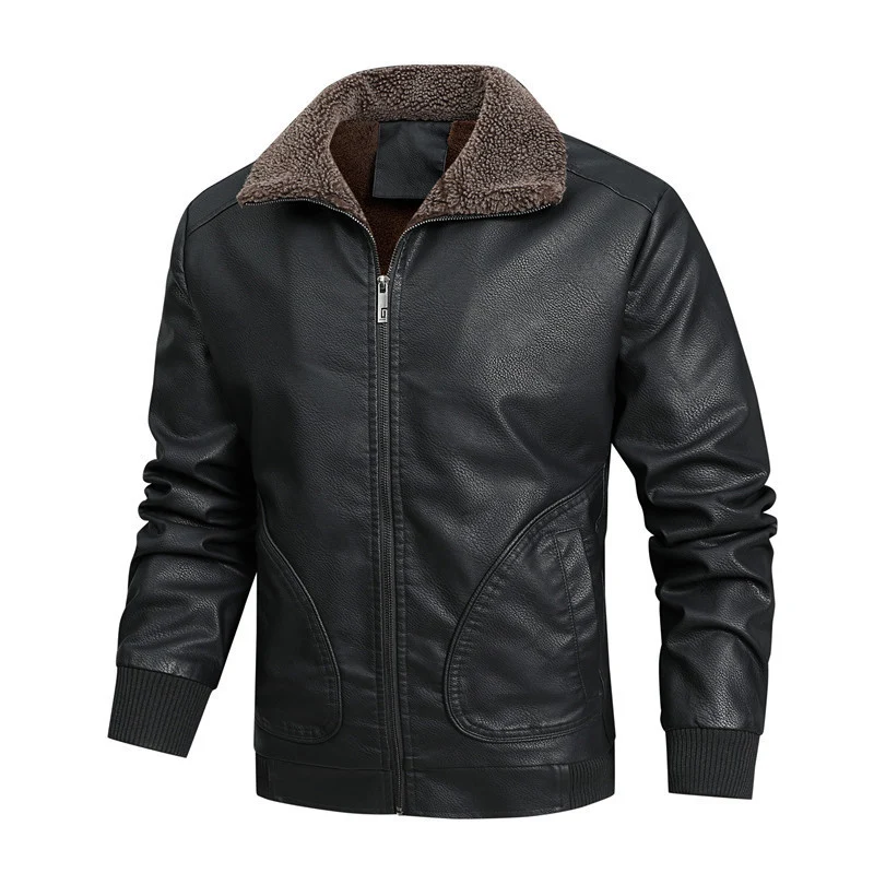 Herren Retro-Fliegerblouson aus Kunstleder mit hochschließendem Teddyinnenkragen und Rundtaschen Drune