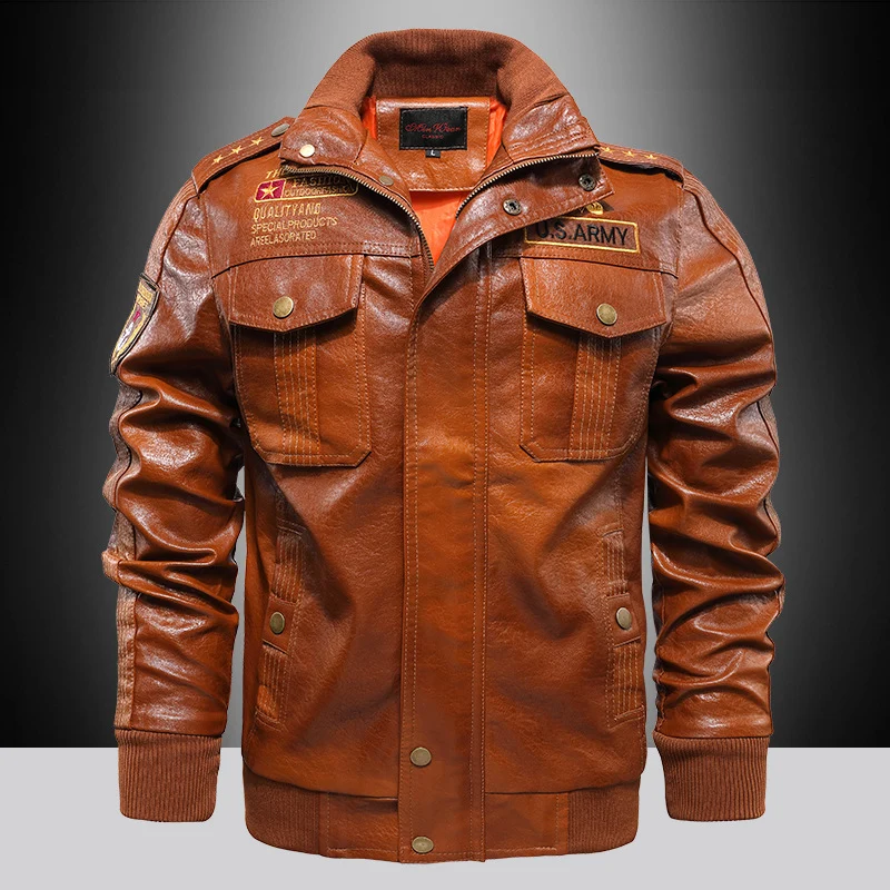 Herren Premium Kunstleder-Fliegerblouson im Aviator-Look mit Applikationen und Reißverschlussblende Drune
