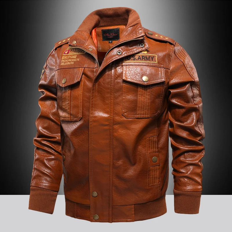 Herren Premium Kunstleder-Fliegerblouson im Aviator-Look mit Applikationen und Reißverschlussblende Drune