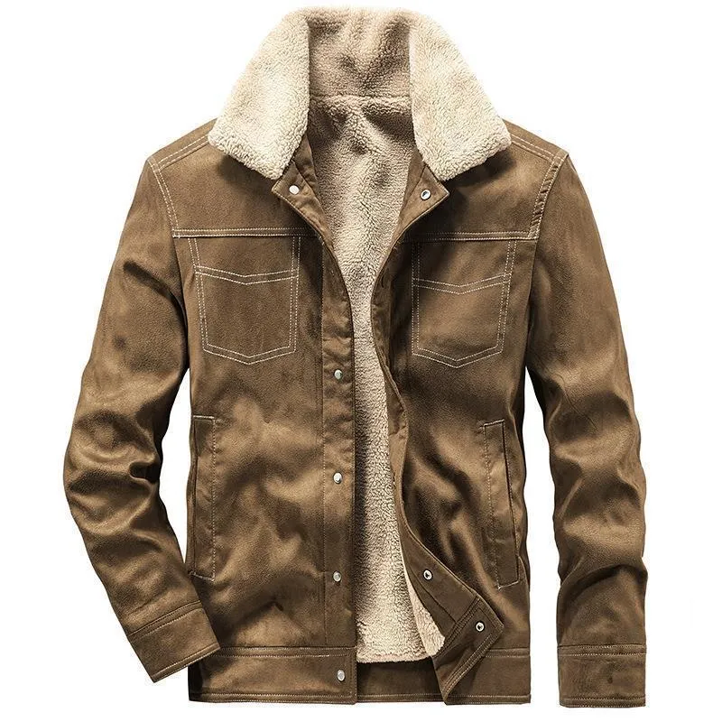 Herren Pilotenjacke in Wildlederoptik mit Sherpa‑Futter und Steppdetails Drune