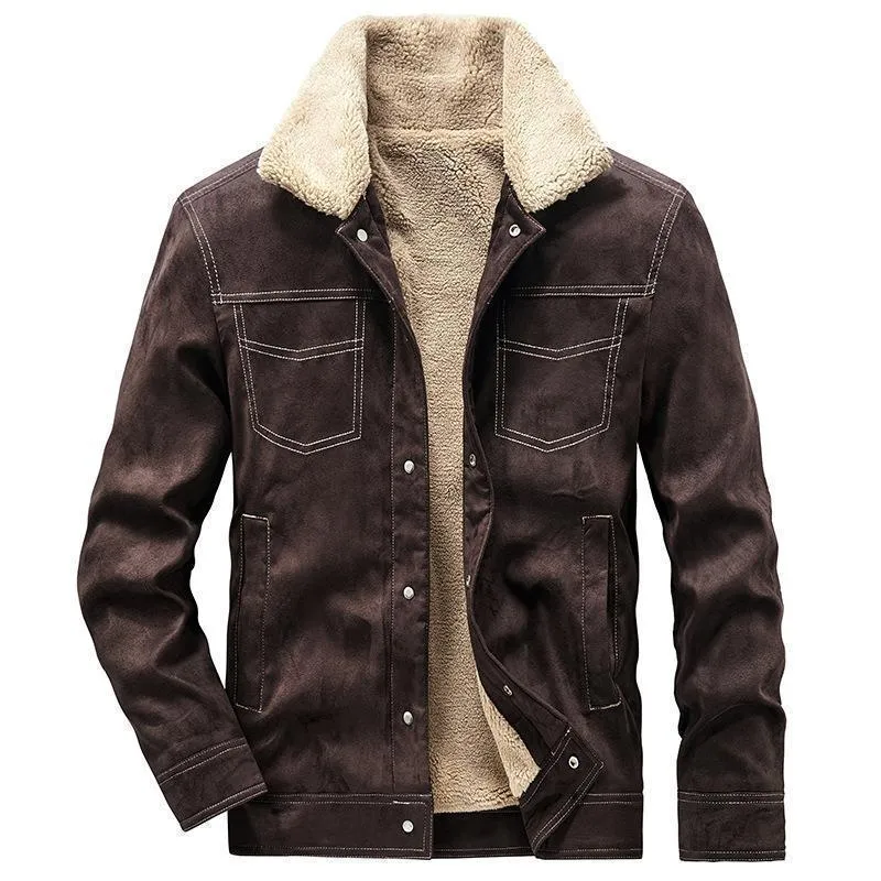 Herren Pilotenjacke in Wildlederoptik mit Sherpa‑Futter und Steppdetails Drune
