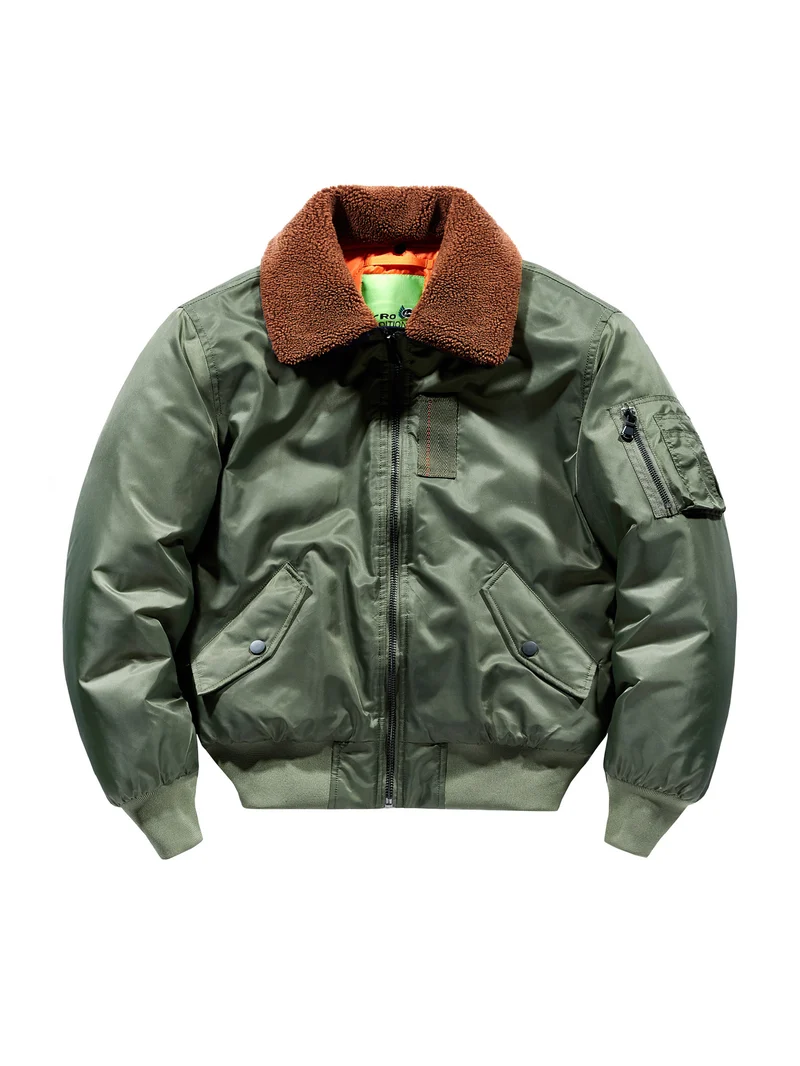 Herren Pilotenbomberjacke mit Teddykragen und Utility-Ärmeltasche Drune