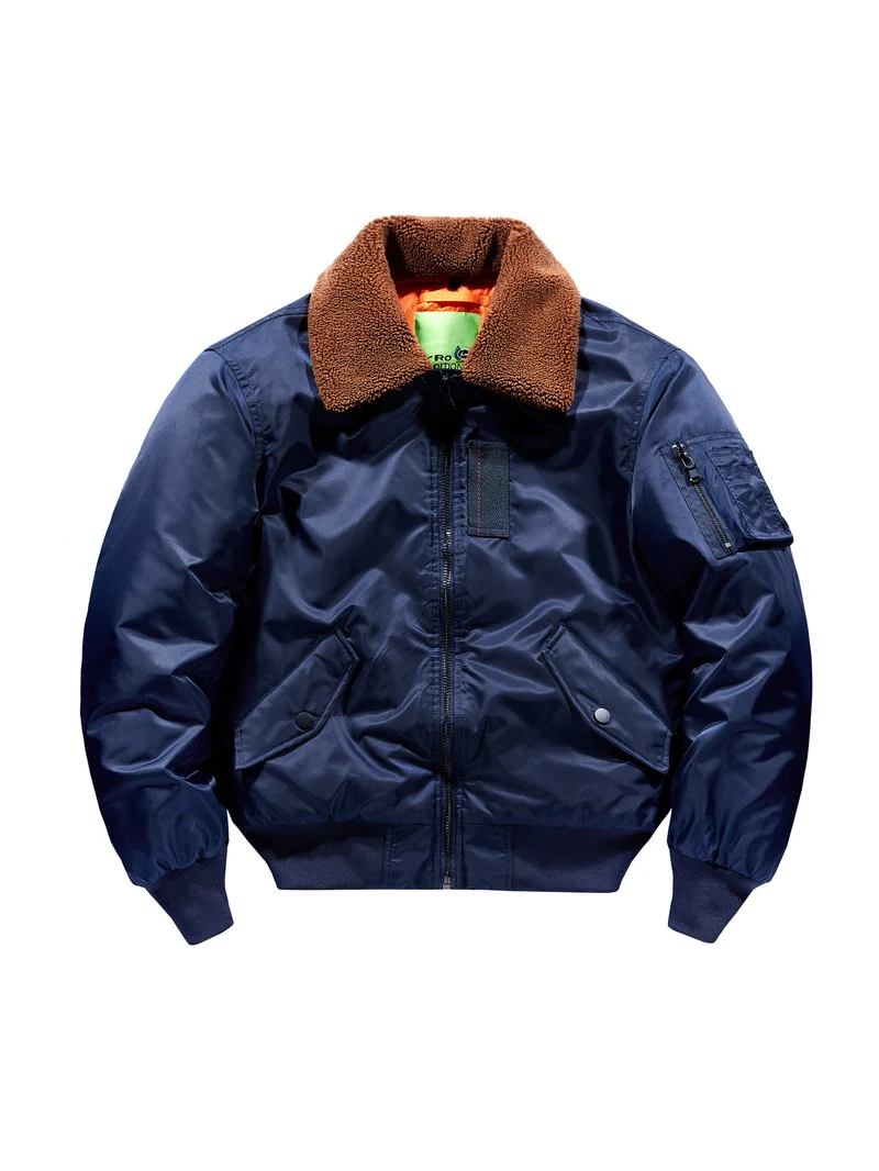 Herren Pilotenbomberjacke mit Teddykragen und Utility-Ärmeltasche Drune