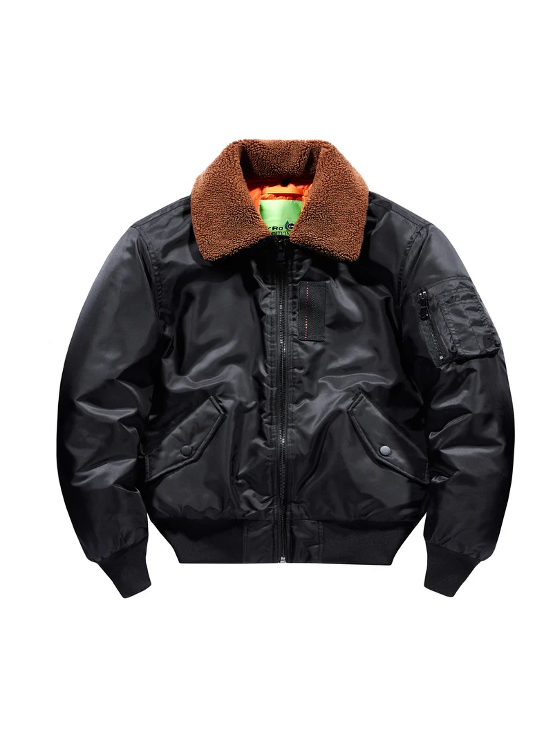 Herren Pilotenbomberjacke mit Teddykragen und Utility-Ärmeltasche Drune