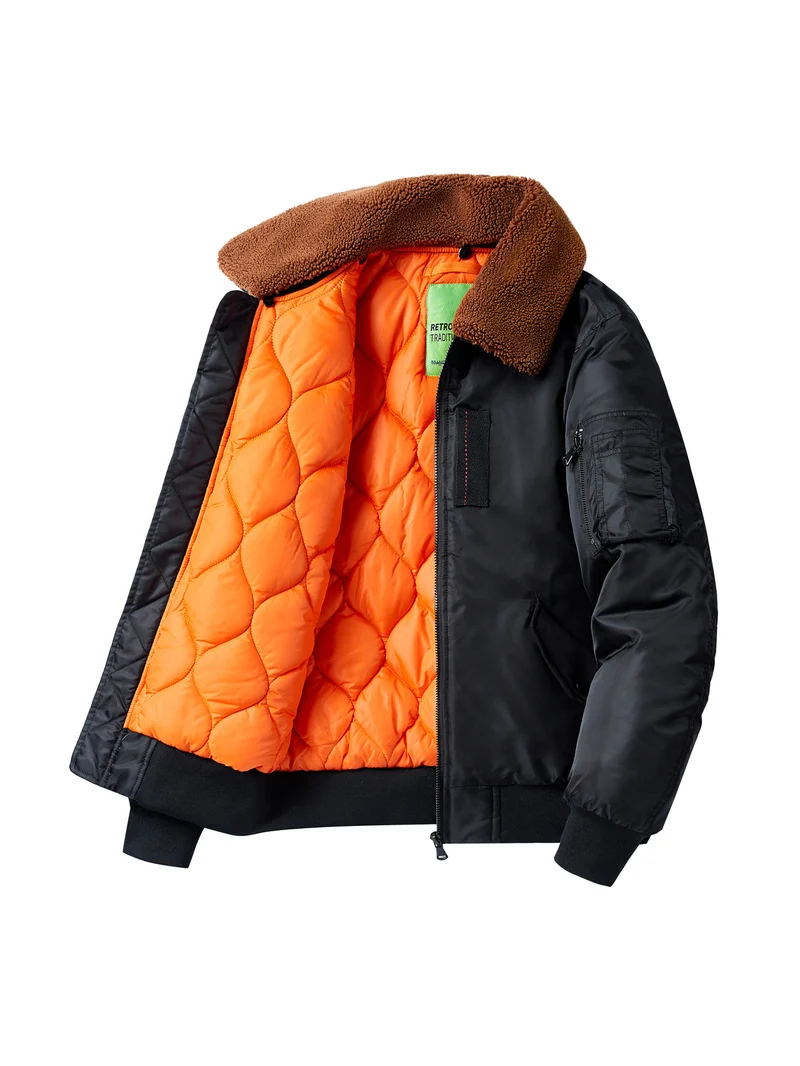 Herren Pilotenbomberjacke mit Teddykragen und Utility-Ärmeltasche Drune
