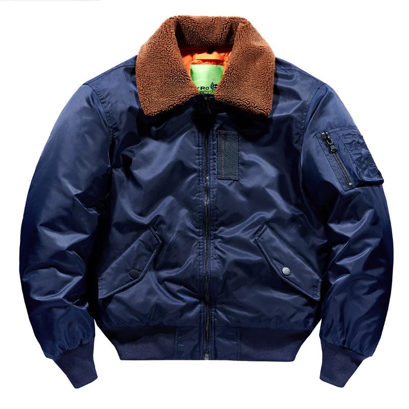 Herren Pilotenbomberjacke mit Teddykragen und Utility-Ärmeltasche Drune